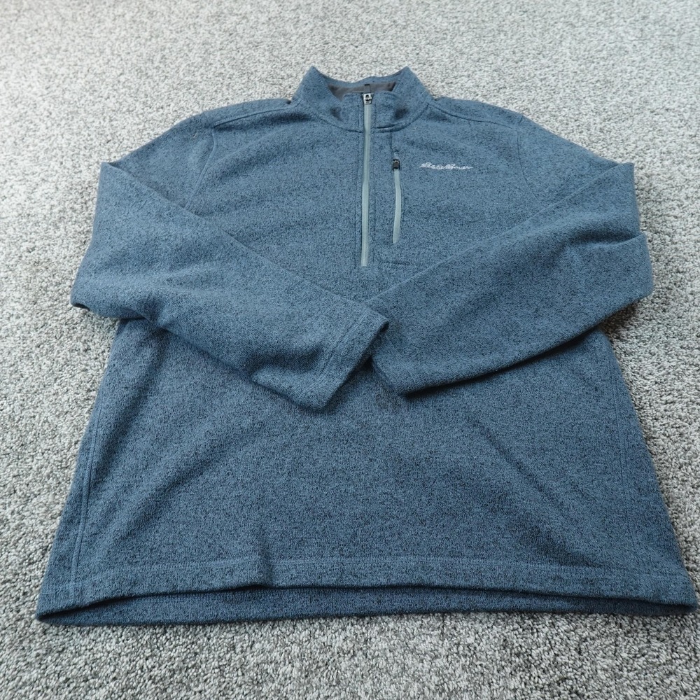 Eddie Bauer Sweater Mens XL Blue 1/4 Zip Mock Neck Fleece Pullover Hiking Jacket